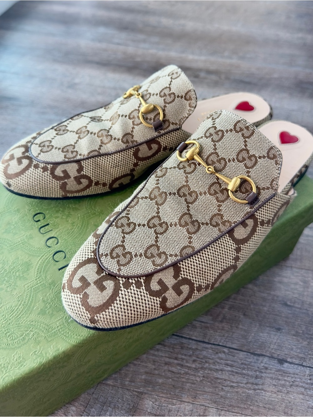 Gucci Beige & Brown GG Canvas Horsebit Backless Mules
